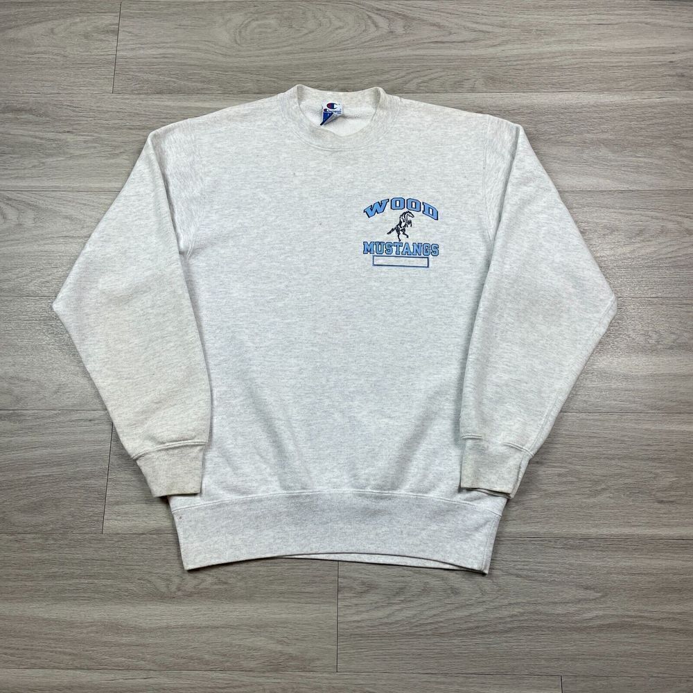 Vintage Champion Sweatshirt Mens Large Gray 90s Crewneck Wood Mustangs